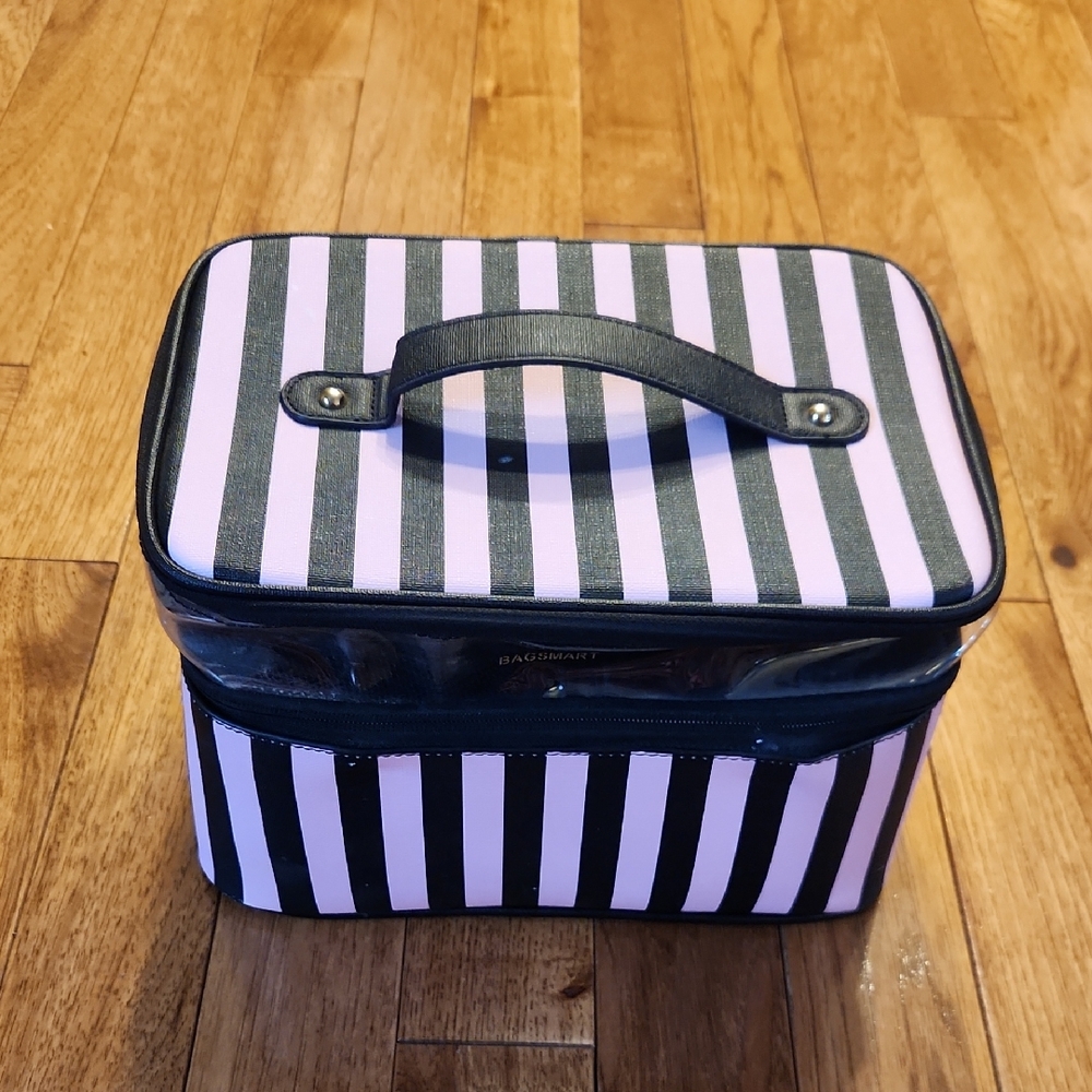 Bagsmart Striped Cosmetic Travel Case - Pink & Black P-003